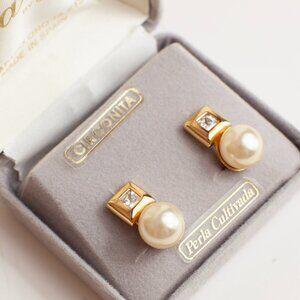 Vintage 1980s Gold-Plated Pearl Earrings – Spain